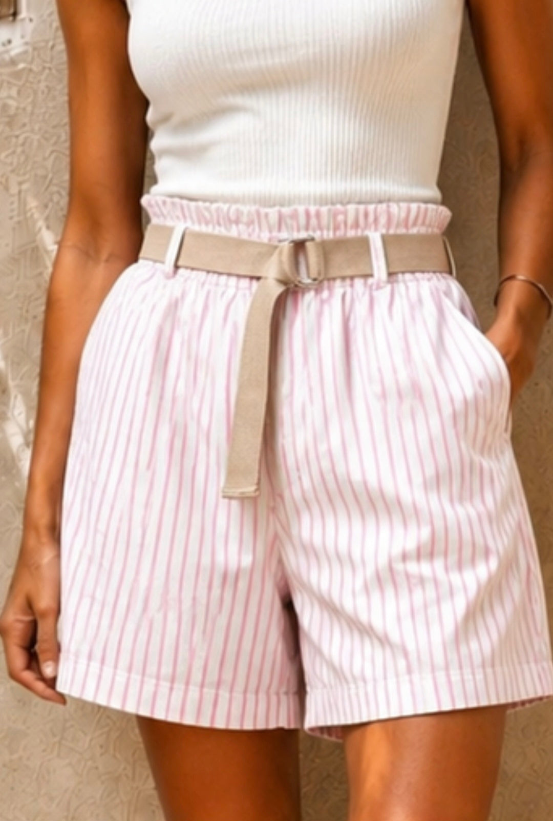 Magic Shorts Super Stretchy (Belted)- One Size - fits Size 12 to 16 Pink Striped