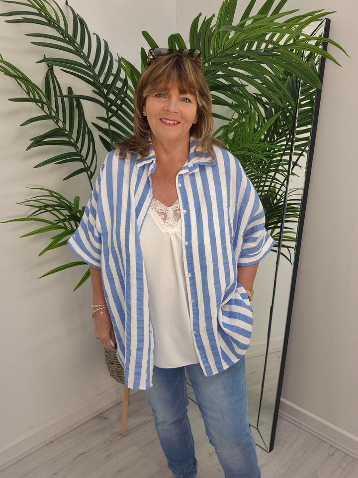 Candy Striped Shirt - Blue/White (Oversized)