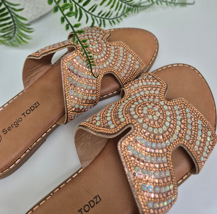 Marbella Sparkly Slip On Sliders - (choose your Size)