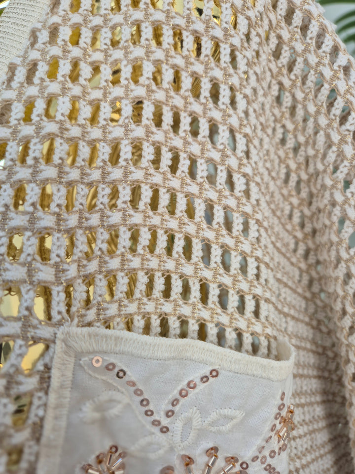 Anna Beaded Crochet Metallic Mesh Top - (choose your Colour) (Curvy)