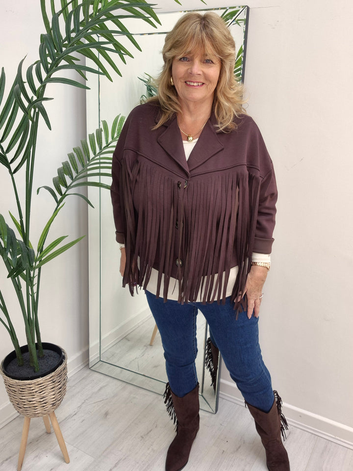 Texas Fringed Jacket  - (One Size fits from Size 12/14 to Size 18) - Chocolate