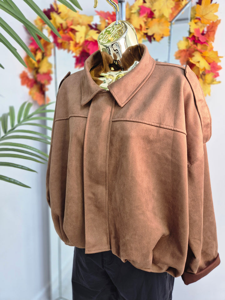 Sam Suedette Biker Jacket (Loose Fit, fits from Size 10/12 up to Size 16) - Tan