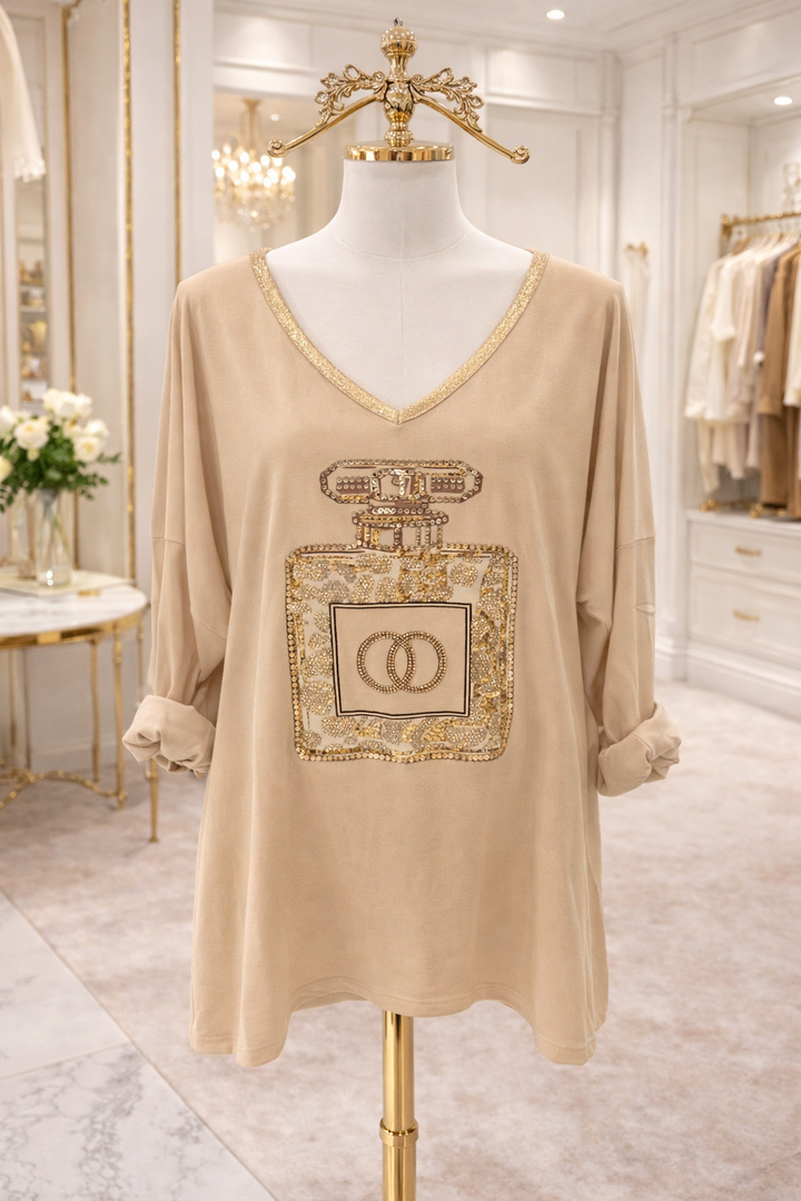 Coco Sparkly Top - Stone (One Size - fits from Size 10 up to Size 16/Small Size 18)