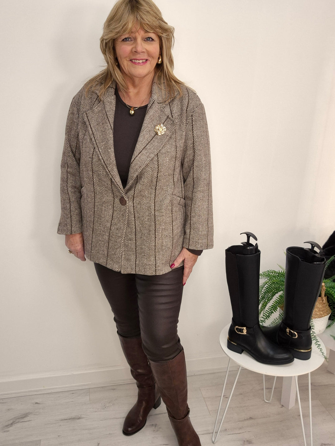 Harriett Herringbone Jacket - (One Size/Curvy - One Size/Curvy, fits Size 14/16 to Size 18/20)