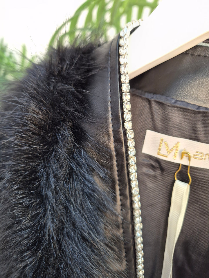 Oslo Crystal Faux Fur Jacket - Black - (One Size fits from Size 10 to Size 16)