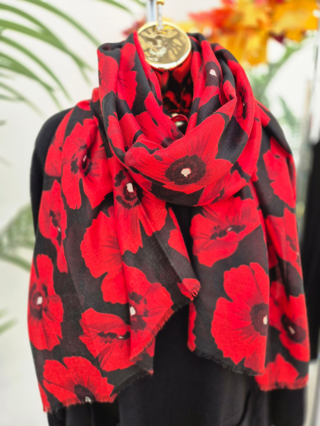 Poppy Oversized Scarf - Black/Red