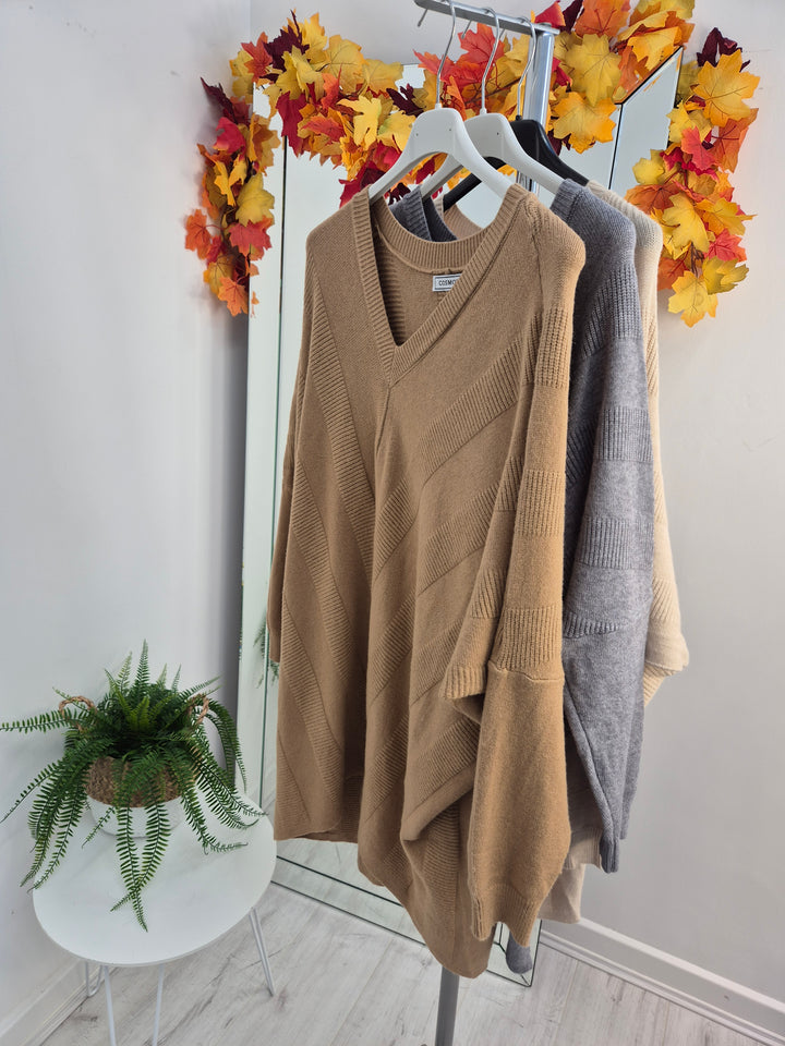 Vienna V Neck Oversized Hi Lo Jumper (choose your Colour) - (One Size/Curvy, fits from Size 14 up to Size 18/20)