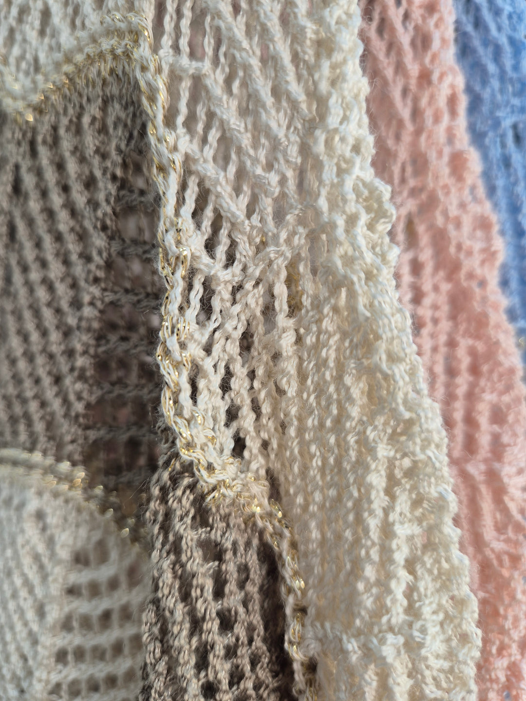 Verity Sparkly Zig Zag Crochet Top (Loose Fit/One Size - fits from Size 12/14 up to Size 16/18) - Mocha/Beige/Gold
