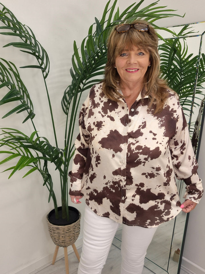 Maisy Moo Silky Blouse - Brown (Oversized)