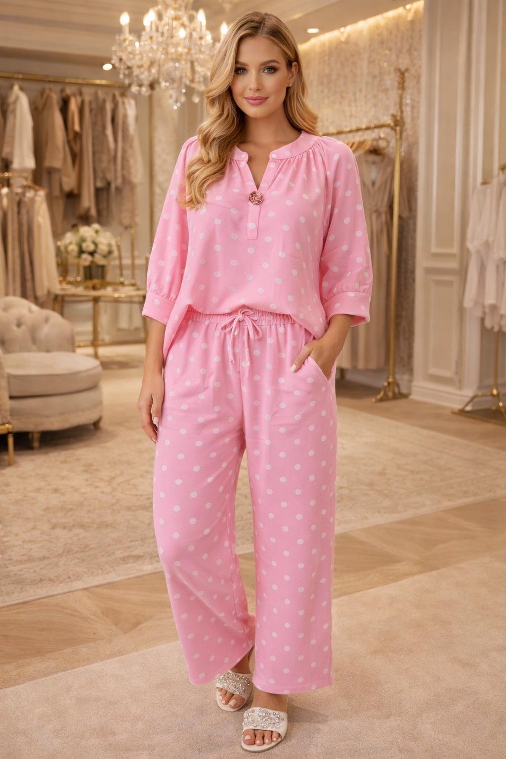Dotty Co-ord Two Piece Set - (One Size/Curvy fitting from Size 10/12 up to Size 16/18) - choose your Colour