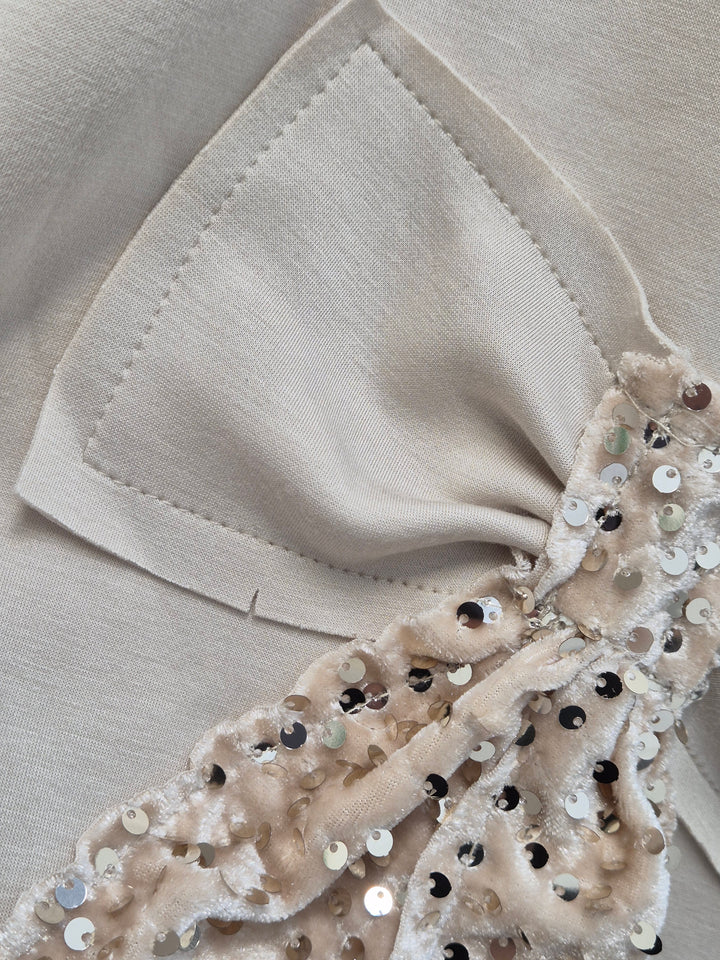 Faulty - Sequin Bow Oversized Top - Cream (Oversized fitting from Size 12/14 up to Size 18/20)