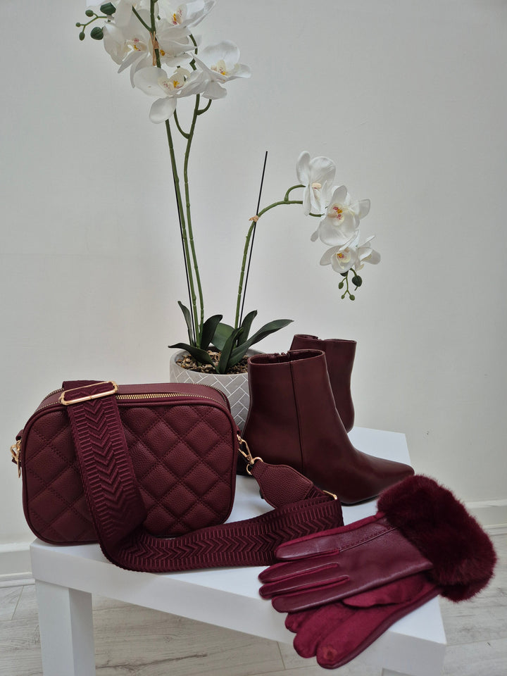 Mayfair Faux Leather Ankle Boots with Low Block Kitten Heel - Wine (choose your Size)