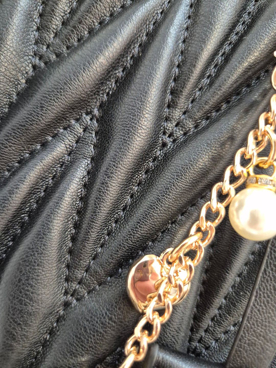 Alexis Quilted Faux Leather Bag with Charms - Black