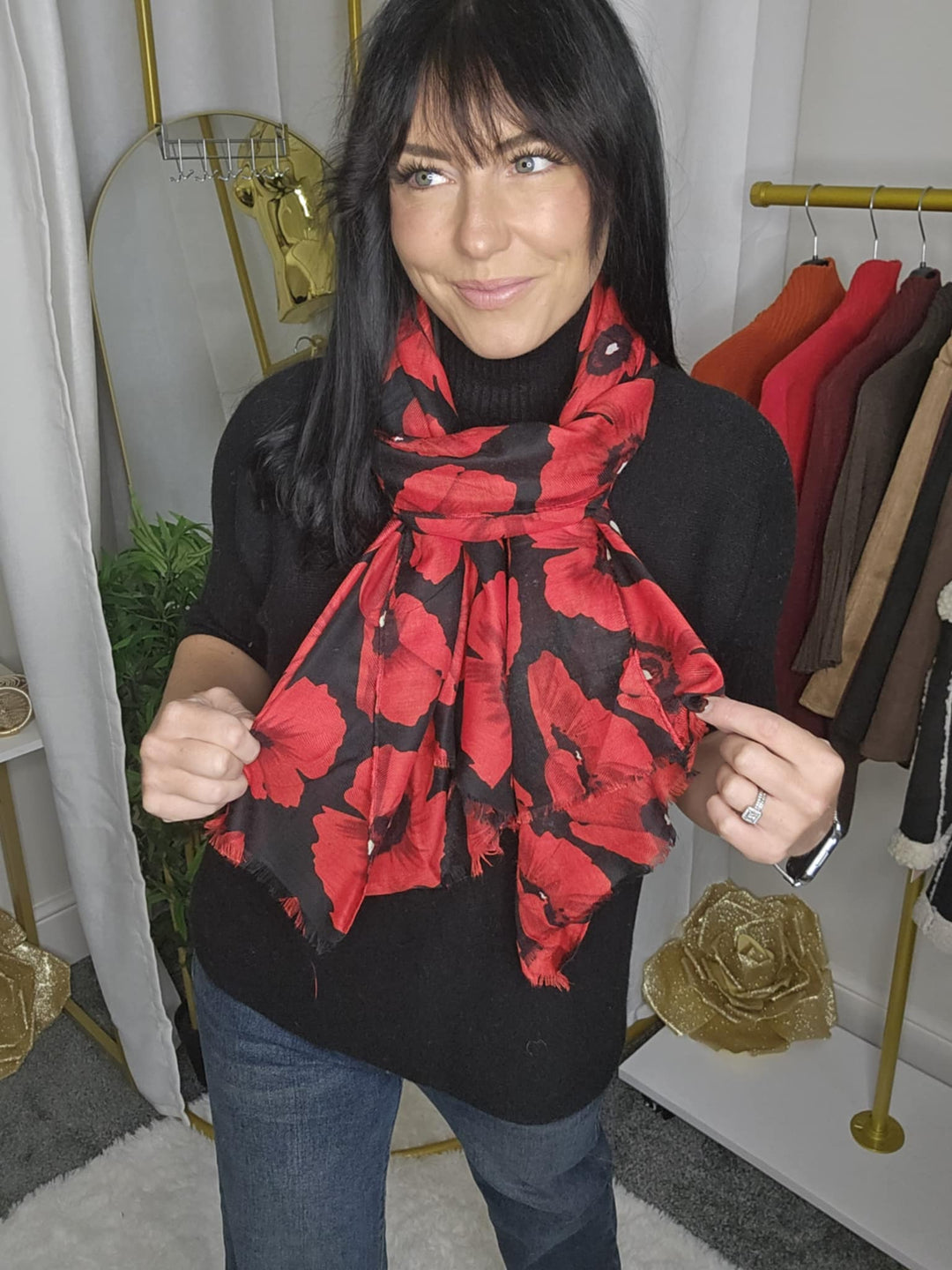 Poppy Oversized Scarf - Black/Red