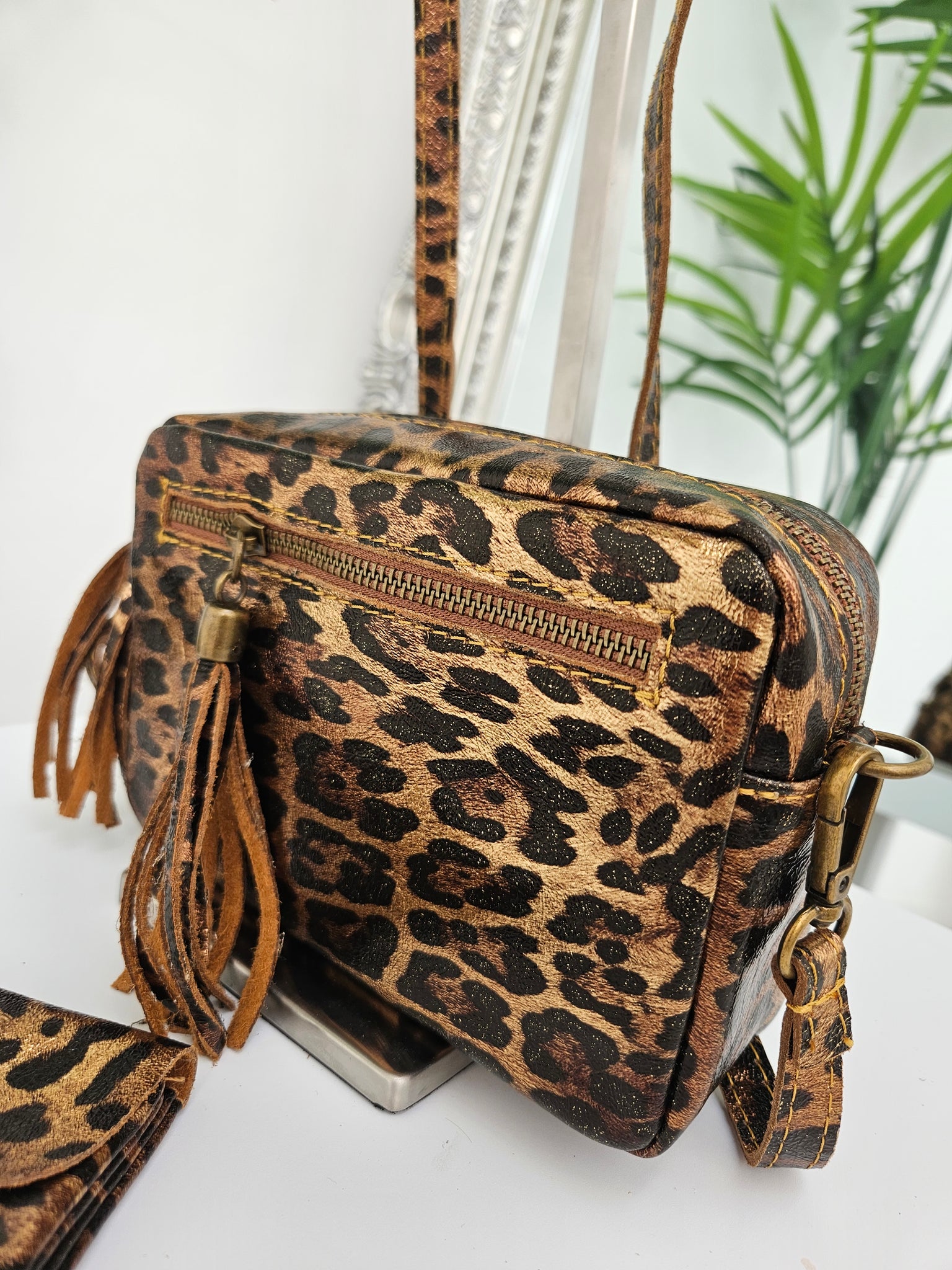 Leather animal print bag cheap