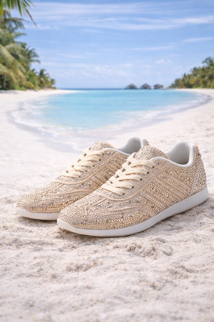Marbella Sparkly Crystal Trainers - Beige (choose your Size)