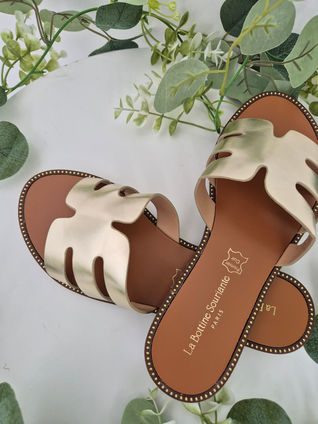 Marbella Slip On Sandals - Metallic Gold (Real Leather) - (choose your Size)