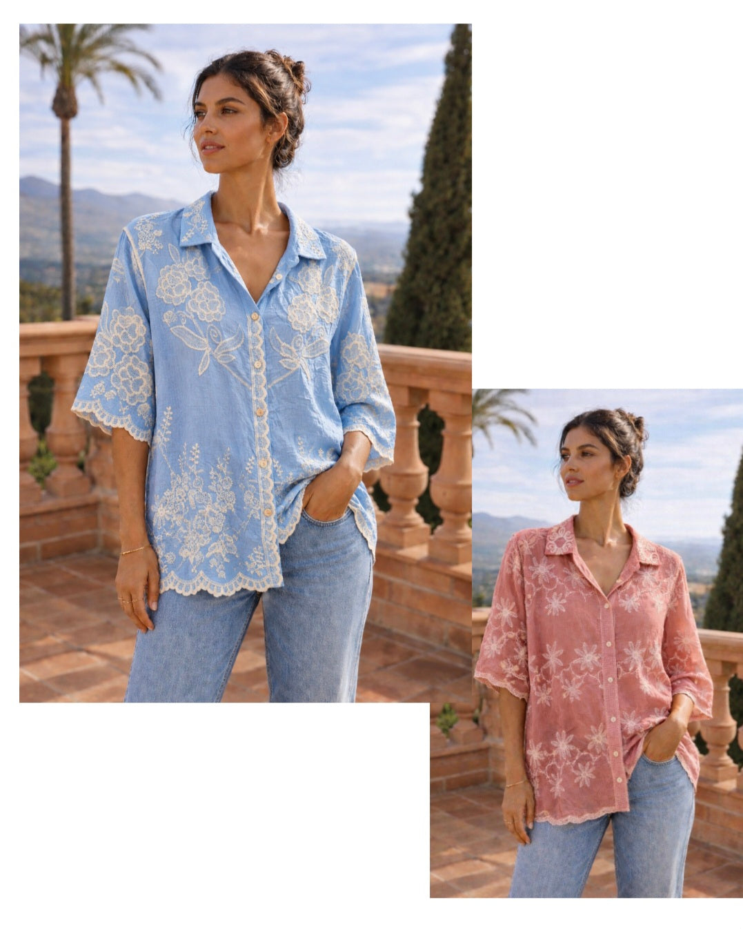 Jasmine Embroidered Blouse - (One Size/Curvy - fits from Size 14 up to Size 18/20) - (choose your colour)