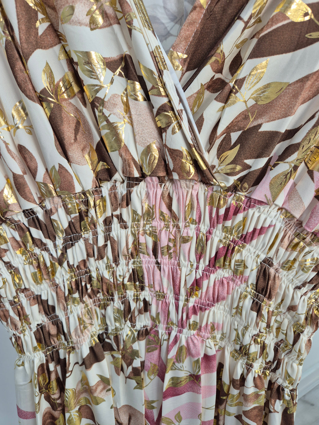 Vienna Magic Dress with Metallic Gold Foil - Mocha - One Size/Curvy (fits from Size 12 up to Size 18/20)