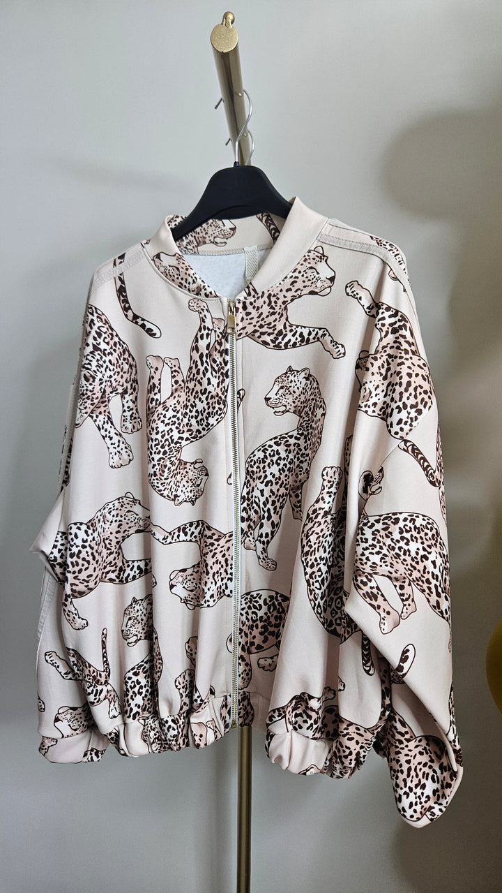 Liza Leopard Bomber Jacket - choose your Design (Oversized - fits 12 to Size 18) - Cream