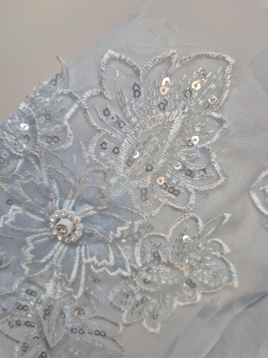 Valencia Ornate Blouse with Crystals & 3D Applique Sparkle - Blue (One Size, fits from Size 12 up to Size 16/Small Busted Size 18)