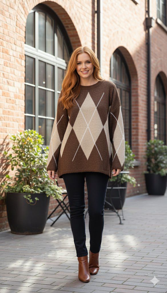 Argyll Oversized Jumper - Chocolate - (One Size/Curvy, fits from Size 14 up to Size 18/20)