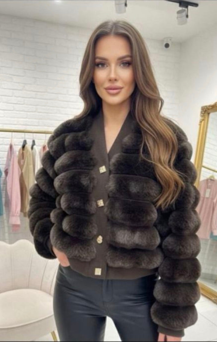 Oslo Faux Fur Cardigan (choose your Size) - Chocolate
