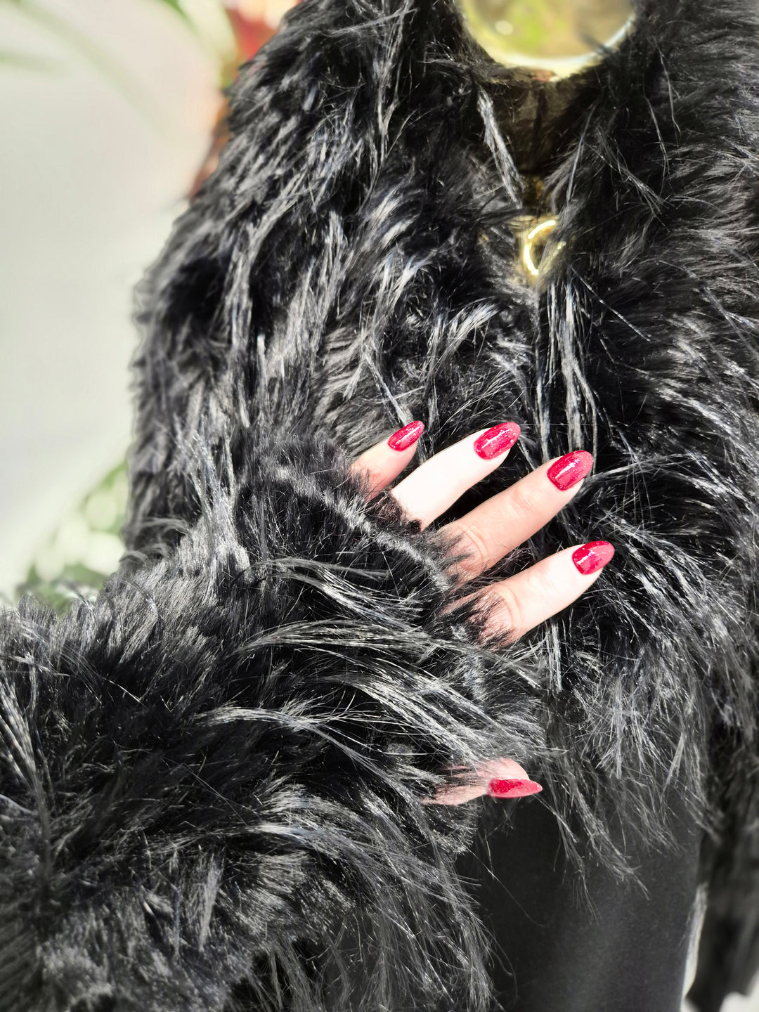 Oslo Faux Fur Shaggy Fingerless Gloves/Cuffs - Jet Black