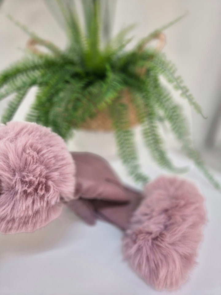 Oslo Gloves with Faux Leather & Faux Fur - Dusky Pink