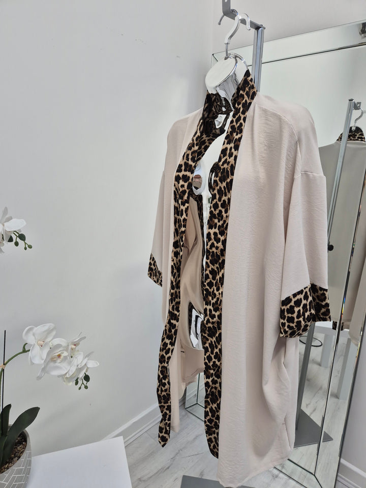 Cleo Leopard Print Trim Jacket (choose your Colour) - (Loose Fit)