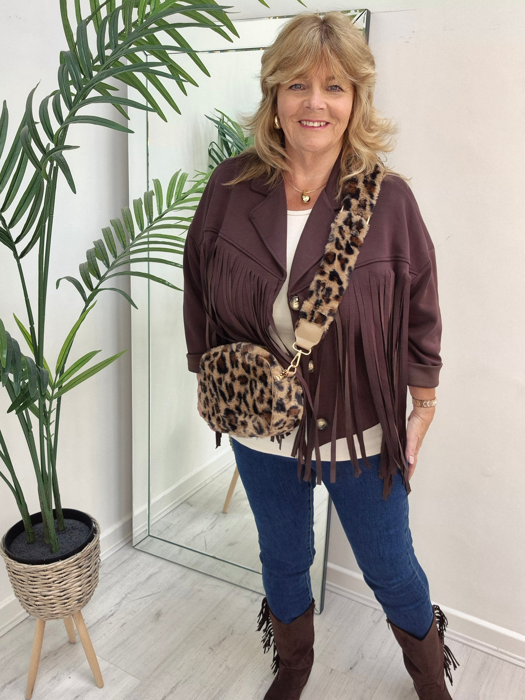 Oslo Leopard Faux Fur Bag - Chocolate Brown