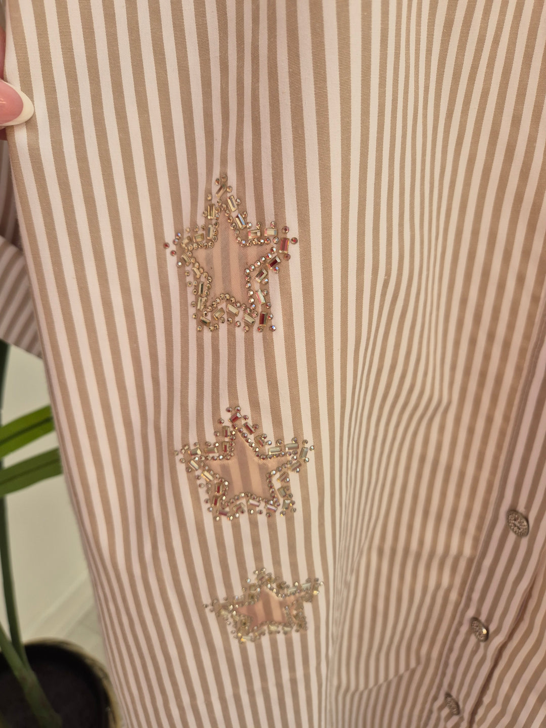 Stars Pin Stripe Oversized Shirt - (One Size/Curvy - fitting from Size 14 up to Size 20) Natural
