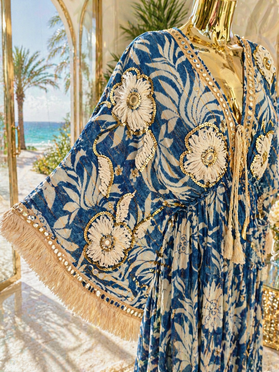 Boho Dress -  (One Size - fits Size 10 up to Size 16) - Blue