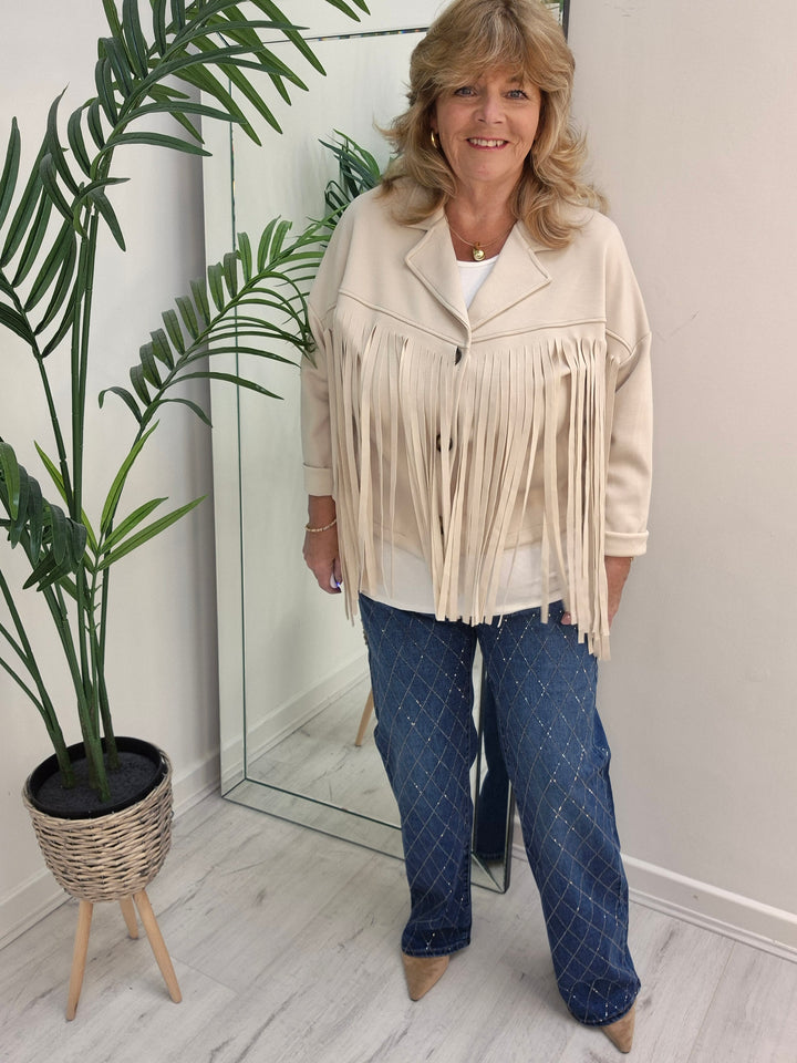 Texas Fringed Jacket  - (One Size fits from Size 12/14 to Size 18) - Beige