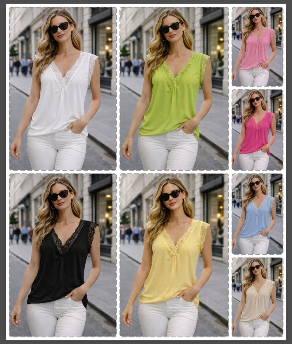 Linzi Lace Trim Top (fits Sizes 10 to Size 16) - (choose your Colour)