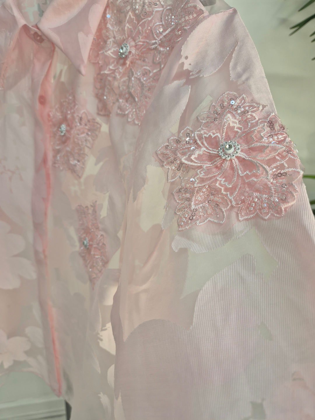 Valencia Ornate Blouse with Crystals & 3D Applique Sparkle - Pink (One Size, fits from Size 12 up to Size 16/Small Busted Size 18)