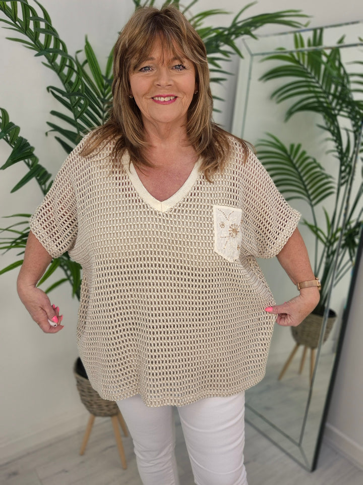 Anna Beaded Crochet Metallic Mesh Top - (choose your Colour) (Curvy)