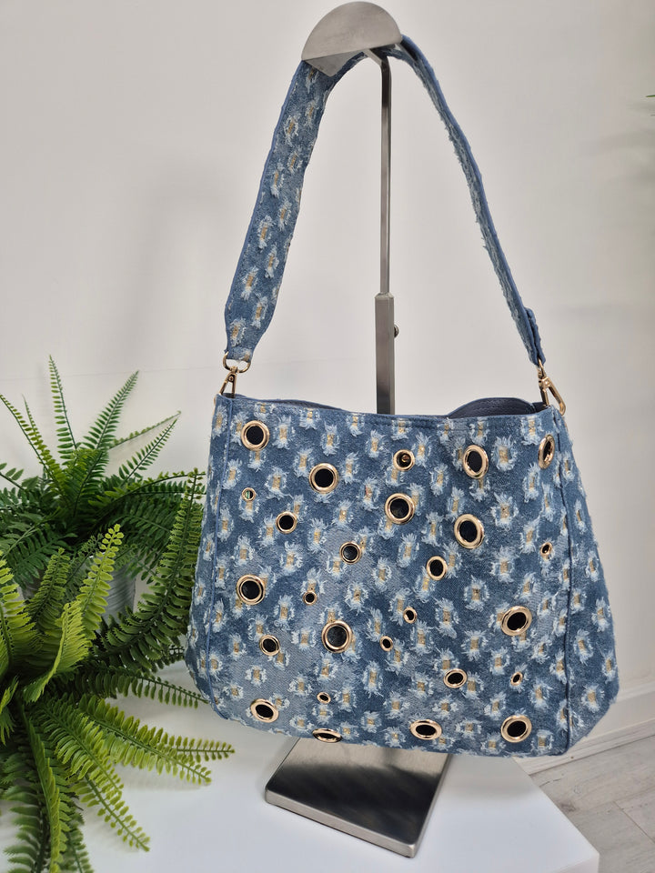 Darcie Denim Bag (Bag within a Bag) - Stonewashed/Gold Metallic