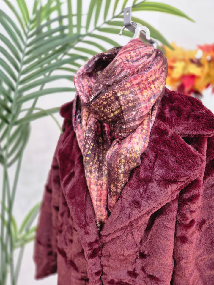 Cosy Brushed & Fluffy Scarf - Wine Multi