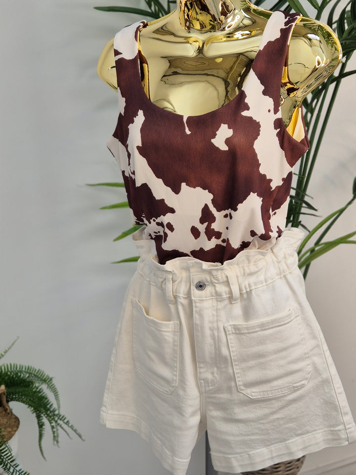 Maisy Moo Double Layered Vest Top - Brown/Cream