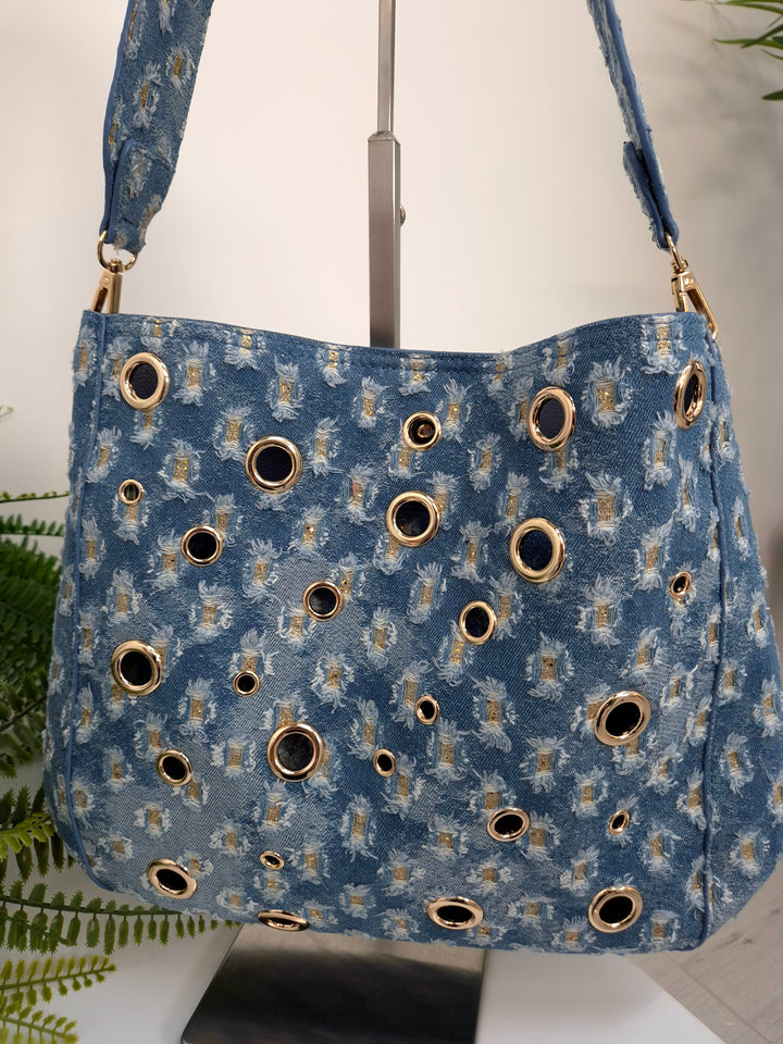 Darcie Denim Bag (Bag within a Bag) - Stonewashed/Gold Metallic