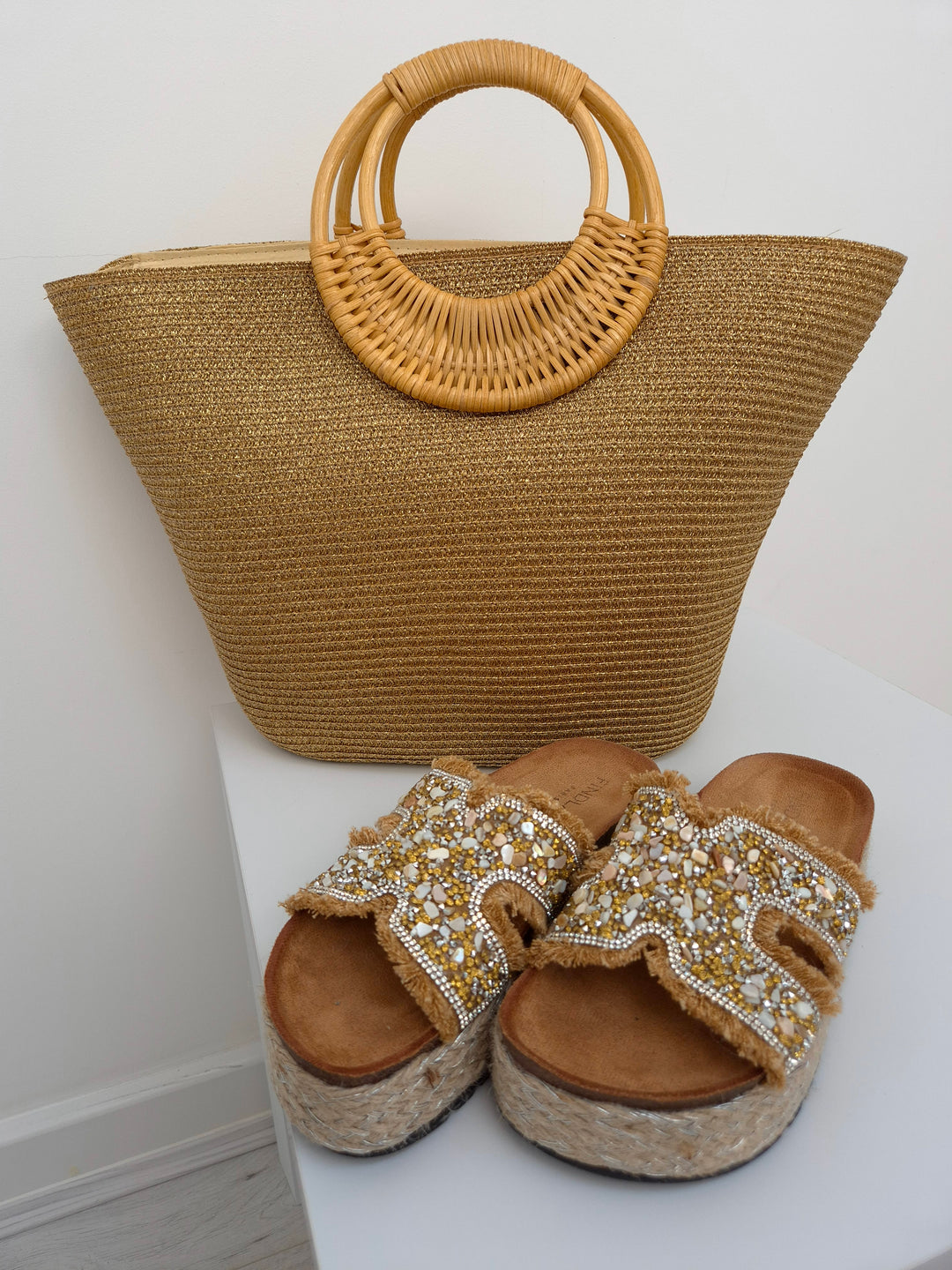 Sorrento Metallic Handbag/Beach Bag - Gold