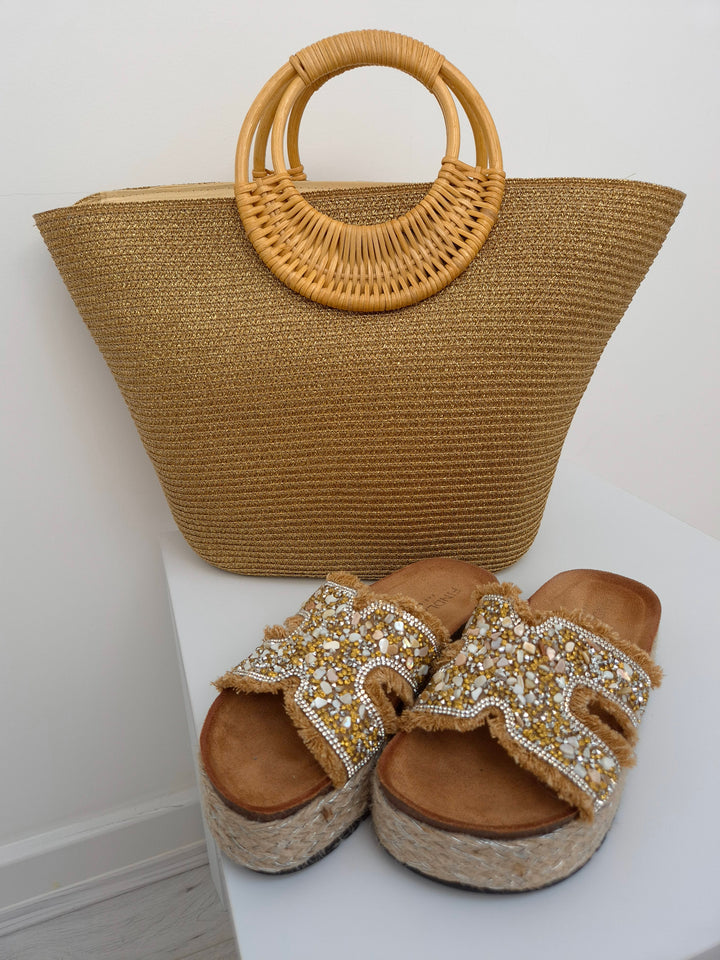 Sorrento Metallic Handbag/Beach Bag - Gold