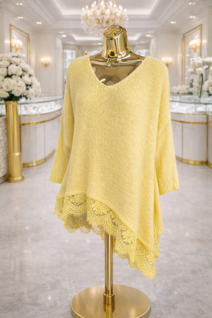 Lani Lace Asymmetric Jumper - Lemon (Curvy fitting from Size 14/16 up to Size 20)