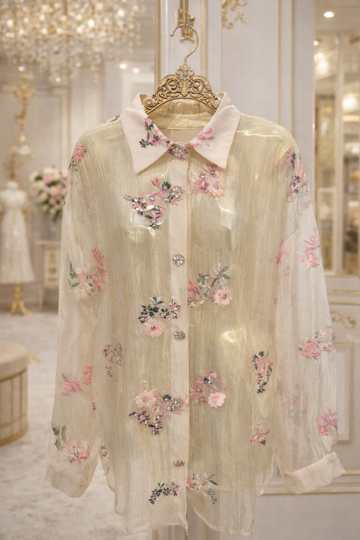 Jasmine Embroidered Blouse with Crystals & 3D Applique One Size, fitting from Size 12 to Size 16