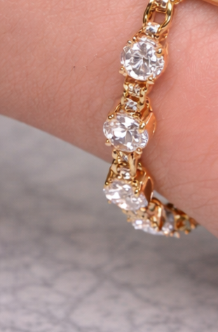 Crystal Tennis Bracelet (Gold Tone)
