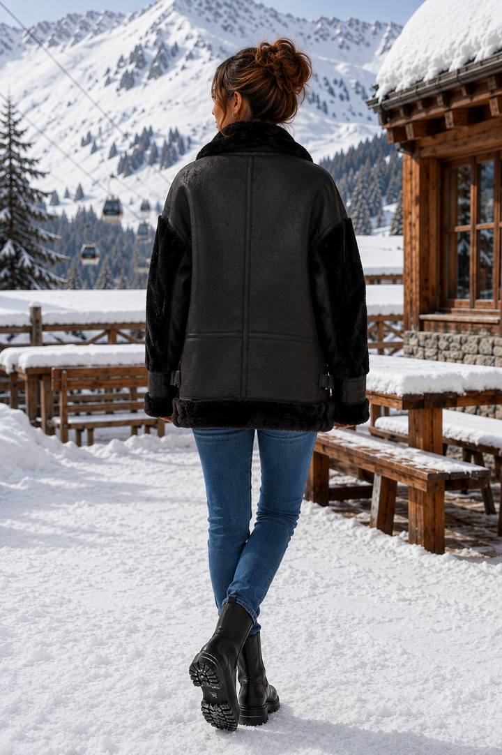 Oslo Aviator Jacket in Faux Fur/Faux Leather - Black (choose your Size)