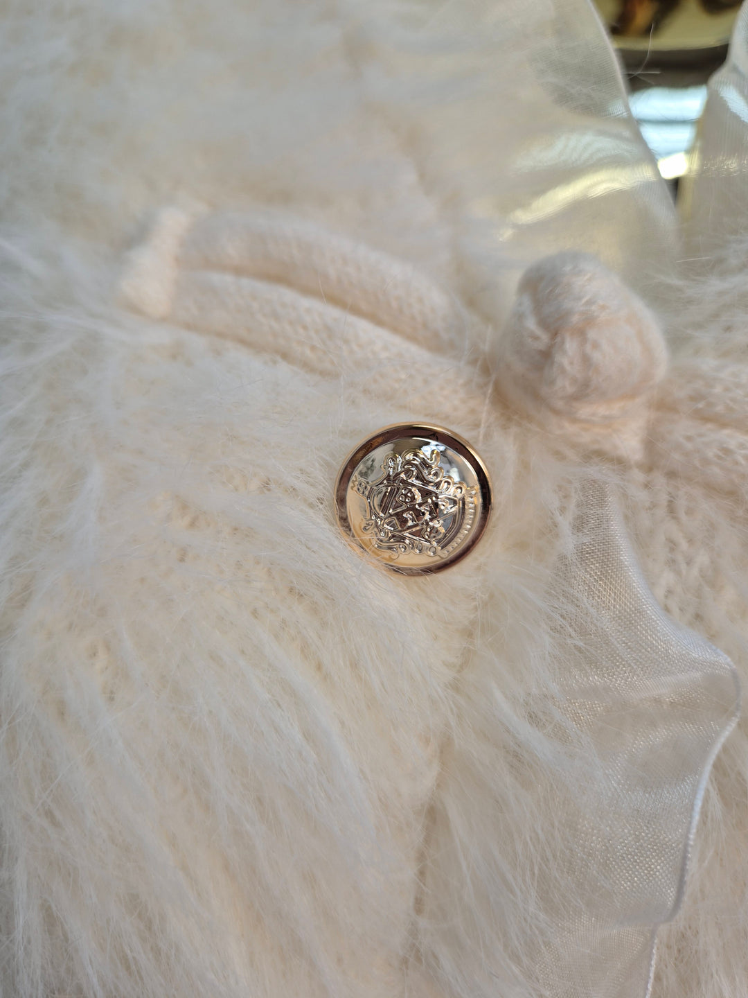 Oslo Fluffy Baroque Buttoned Cardigan - Cream (One Size, fitting from Size 10 up to Size 16)