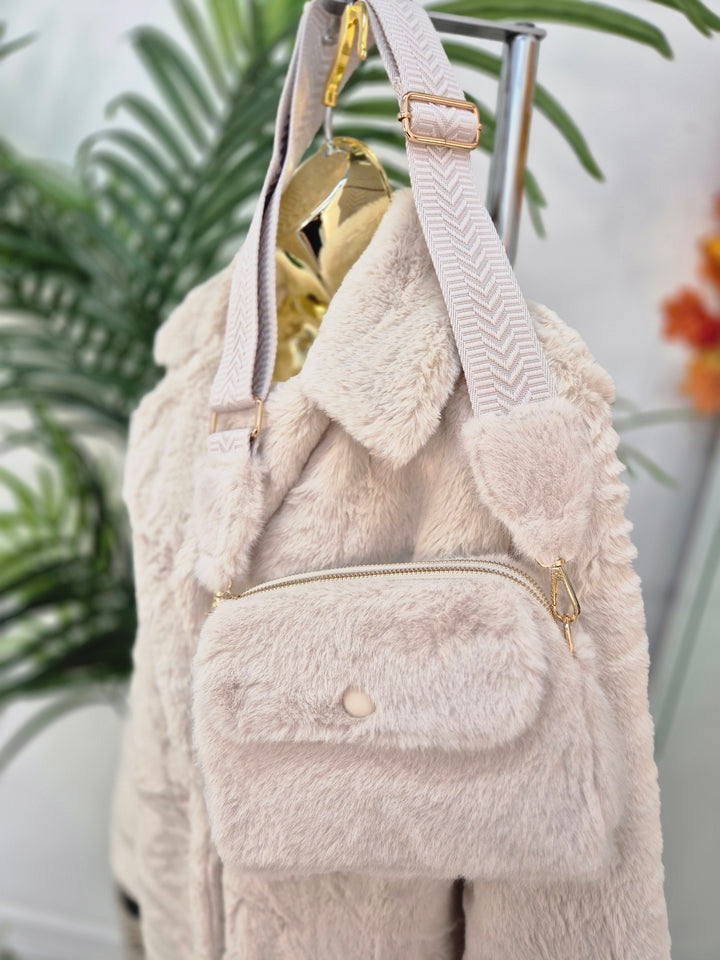 Oslo Faux Fur Longline Coat - Cream (choose your Size)