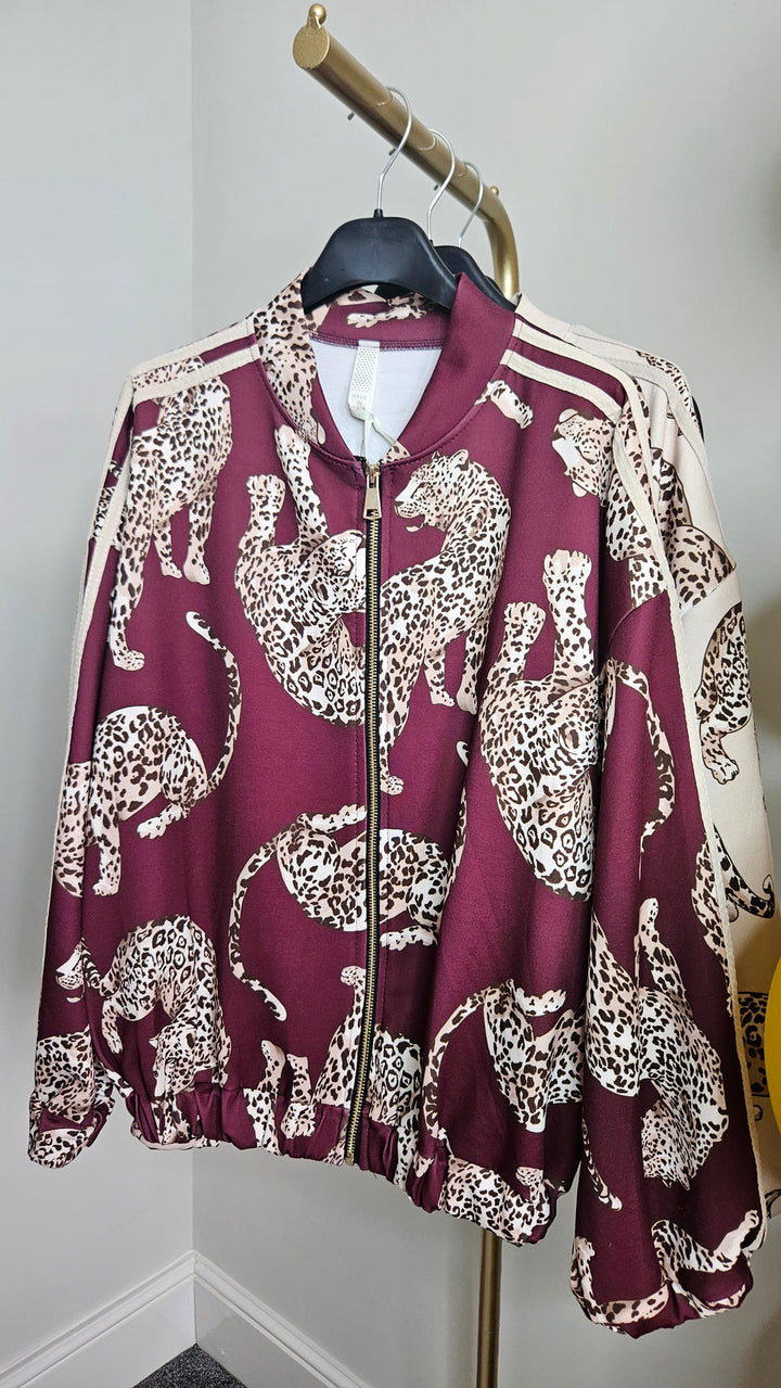 Liza Leopard Bomber Jacket - choose your Design (Oversized - fits 12 to Size 18) - Wine
